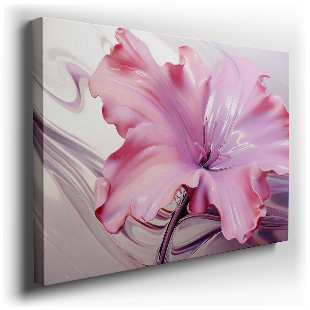 canvas print on wrapped canvas for wall decor – This wall art, a masterful representation of a pink flower, is not just a mere depiction but a stunning 3D sculpture tha...