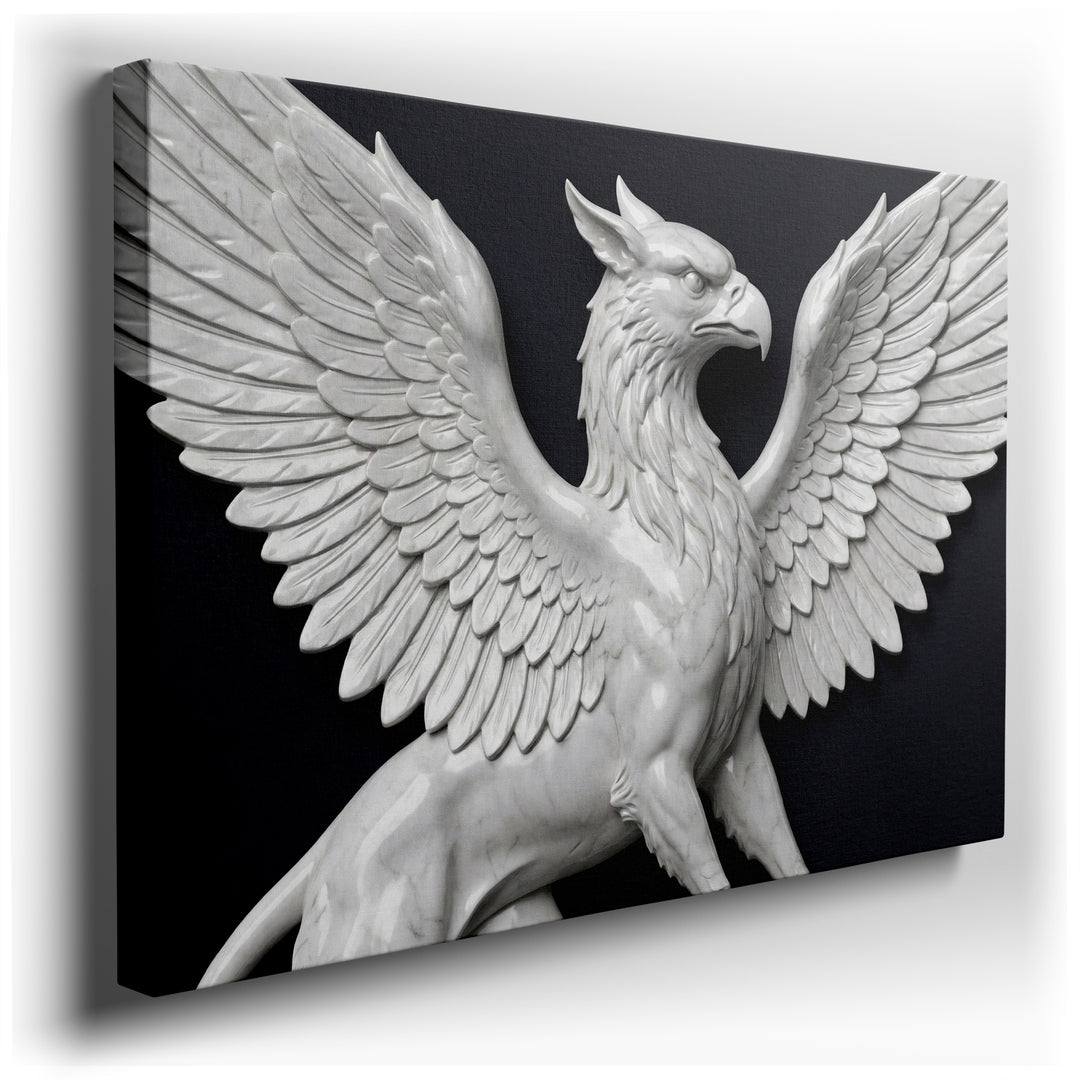 Detailed canvas wall art featuring a majestic griffin with a sharp beak, powerful wings, and a lion's body, rendered with intricate detail.