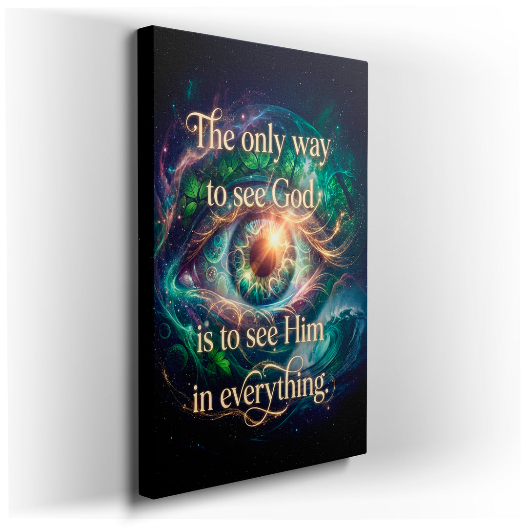 Visionary spiritual art: an eye surrounded by nature elements on canvas wall art.
