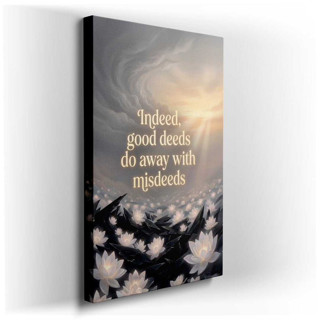 Inspirational wall art featuring lotus flowers and quote, ideal for home decor, promoting positivity and tranquility on wrapped canvas.