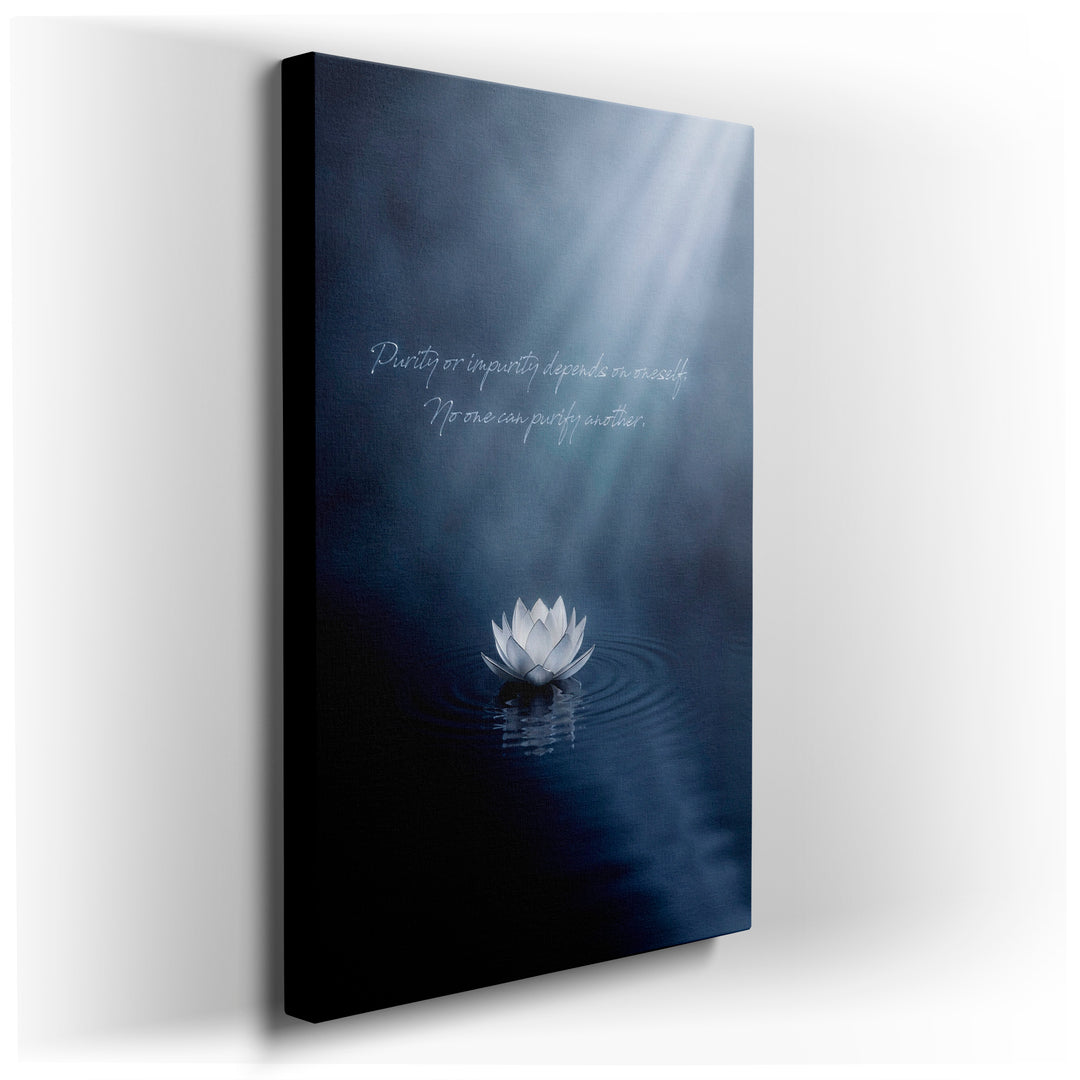 Elegant lotus flower wall art on calm water, paired with a quote, enhancing your wall decor.