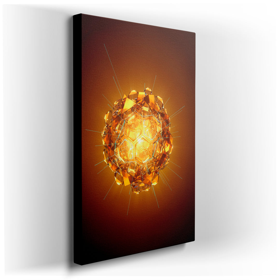 Golden geometric sphere wall art: a radiant, multifaceted design adding modern elegance to your wall decor.