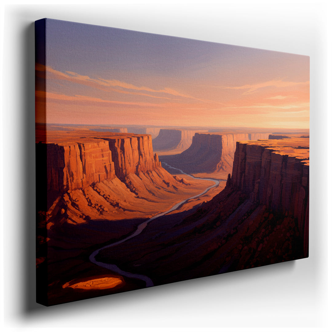 A panoramic view of the Grand Canyon, showcasing its vast landscape as captured in detailed canvas wall art.