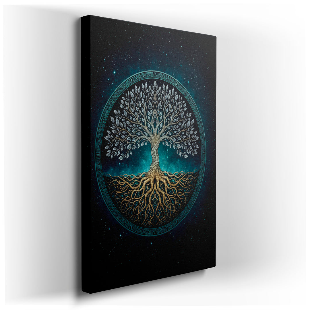 Detailed tree of life wall art against a starry backdrop, symbolizing growth and spirituality, enhancing home decor.