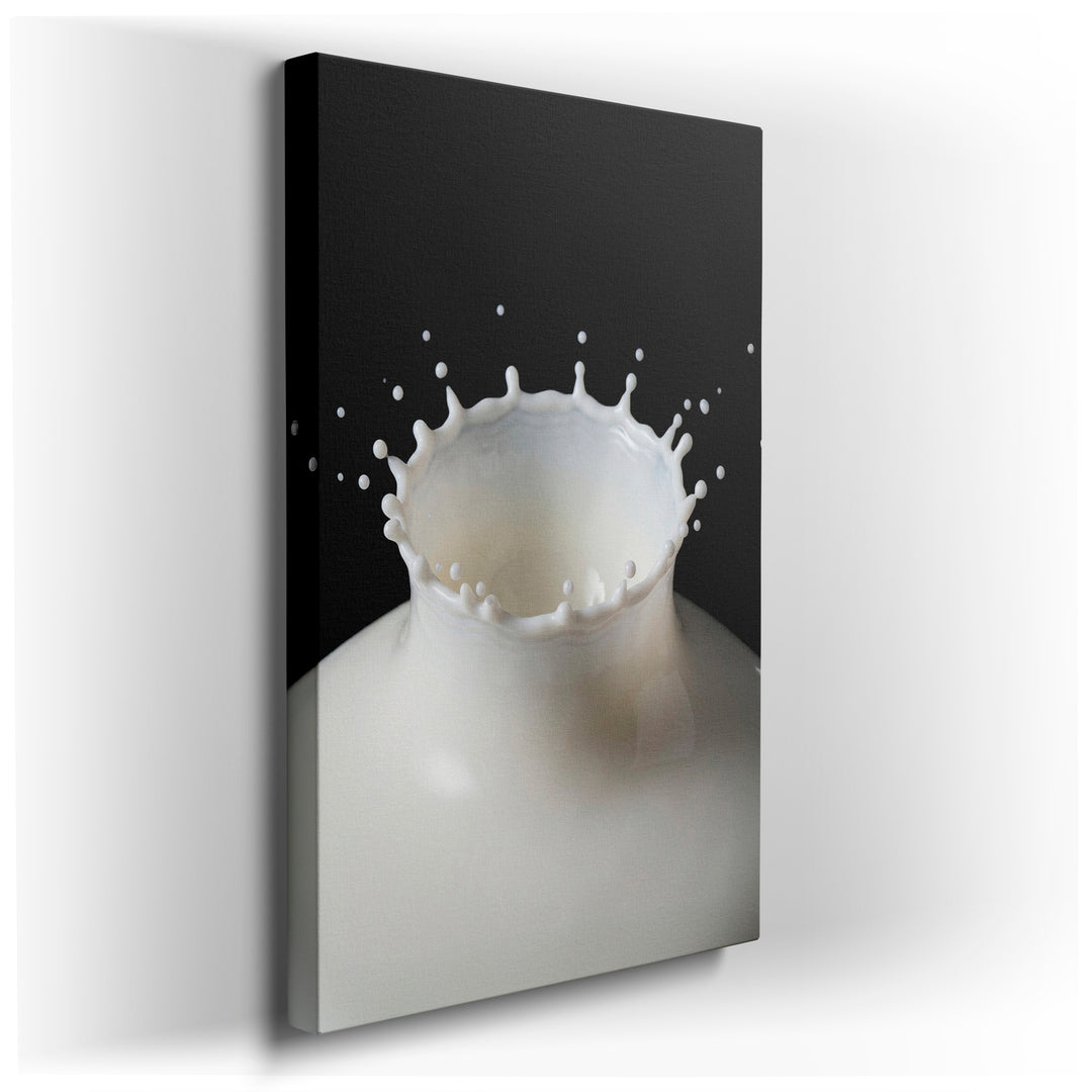 Dynamic milk splash creates an abstract crown. Modern wall art provides captivating detail as home wall decor on wrapped canvas.