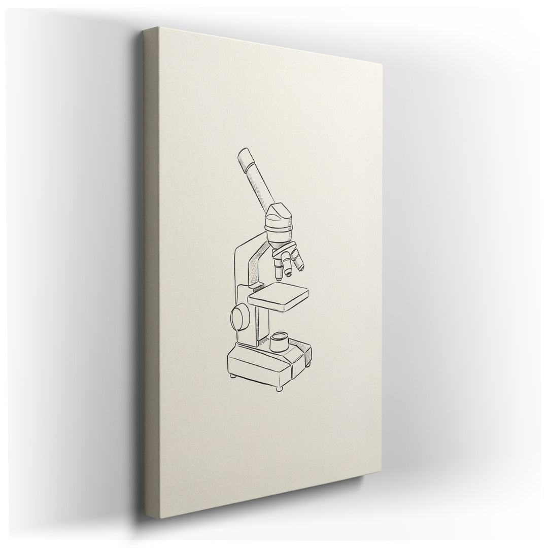 Detailed sketch of a microscope on canvas, a unique piece of wall art enhancing scientific home decor.
