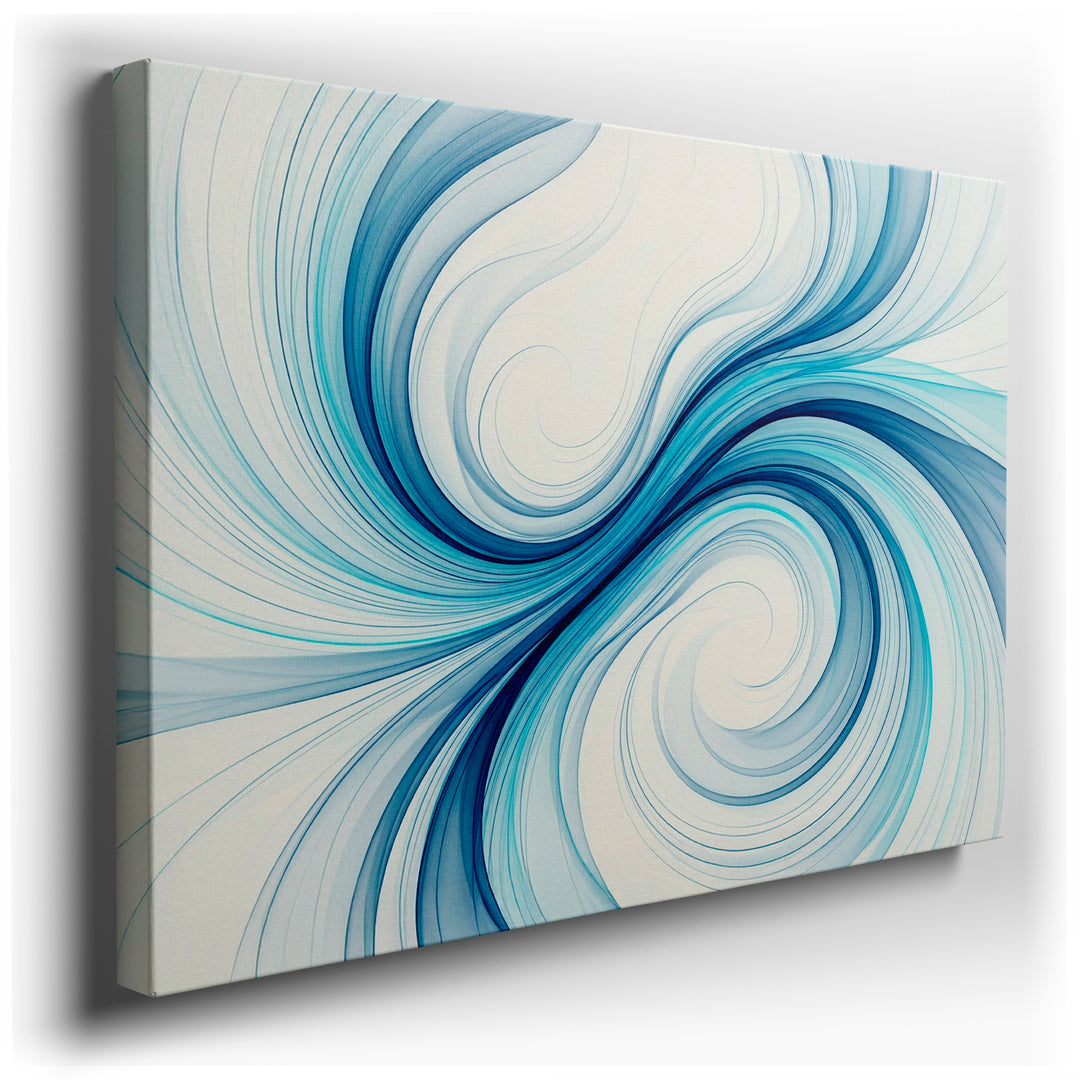Abstract wall art featuring swirling blue lines on a canvas, creating a modern and fluid visual texture for elegant wall decor.