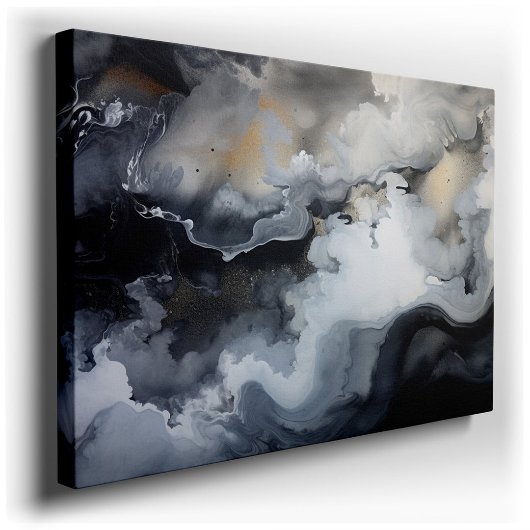 canvas print on wrapped canvas for wall decor – This captivating abstract wall art is a masterful exploration of monochrome tones, skillfully intertwined to depict both...