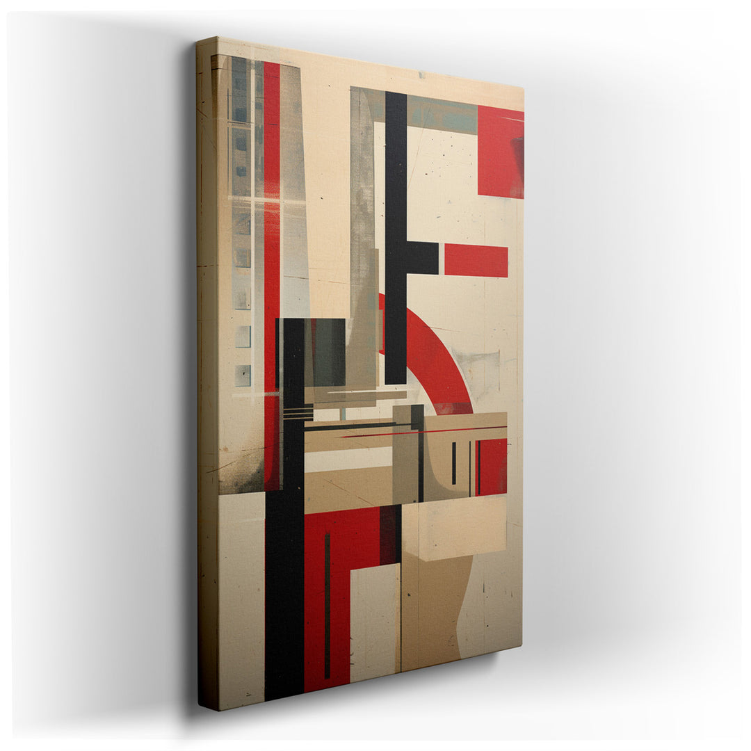 canvas print on wrapped canvas for wall decor – This dynamic abstract wall art is a masterful composition of geometric shapes, each boldly defined yet harmoniously inte...