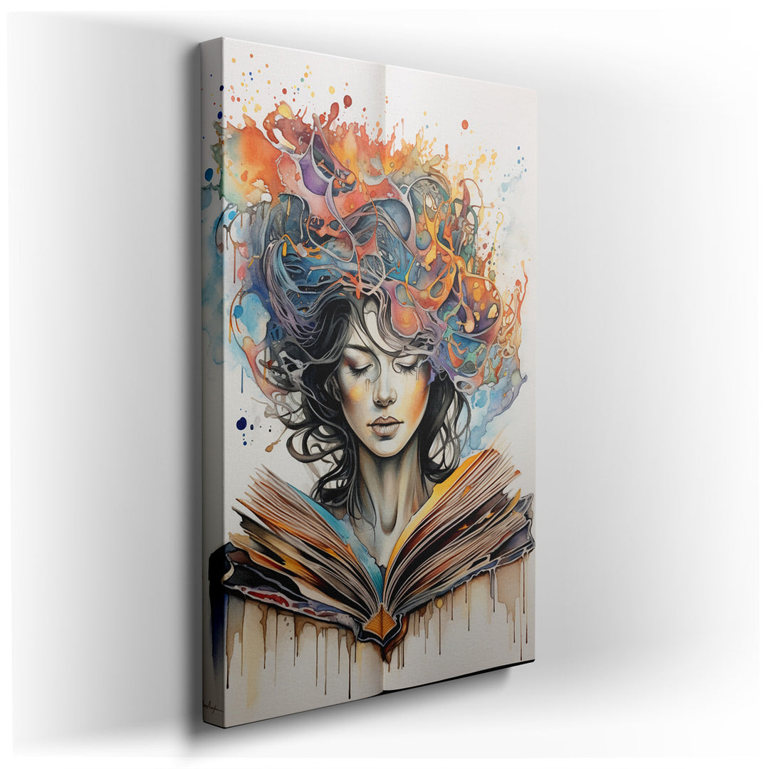 canvas print on wrapped canvas for wall decor – This imaginative abstract portrait is a captivating artwork that masterfully blends vibrant hues and symbolic elements t...