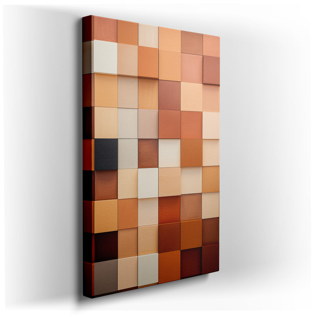 canvas print on wrapped canvas for wall decor – This wall art is a captivating artistic display that features an array of paint samples in warm tones, meticulously arra...