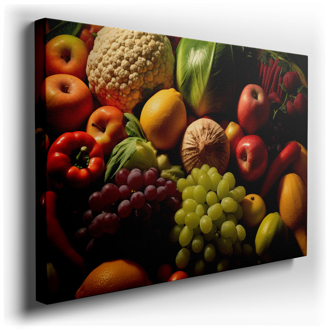 canvas print on wrapped canvas for wall decor – This wall art is a captivating celebration of nature's bounty, masterfully capturing the essence and allure of fresh pro...
