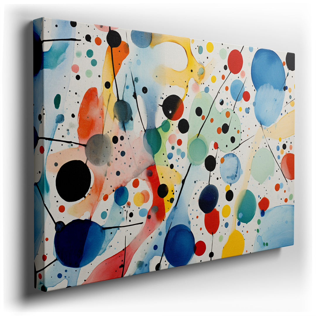 canvas print on wrapped canvas for wall decor – This captivating wall art is a celebration of color and spontaneity, featuring an exuberant array of colorful splotches...