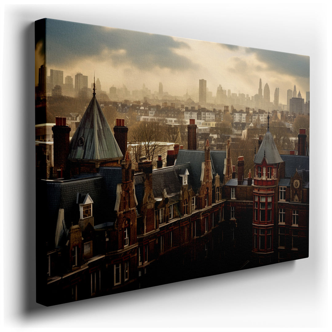 canvas print on wrapped canvas for wall decor – This wall art masterfully captures the juxtaposition of time and architecture, presenting a scene where history and mode...
