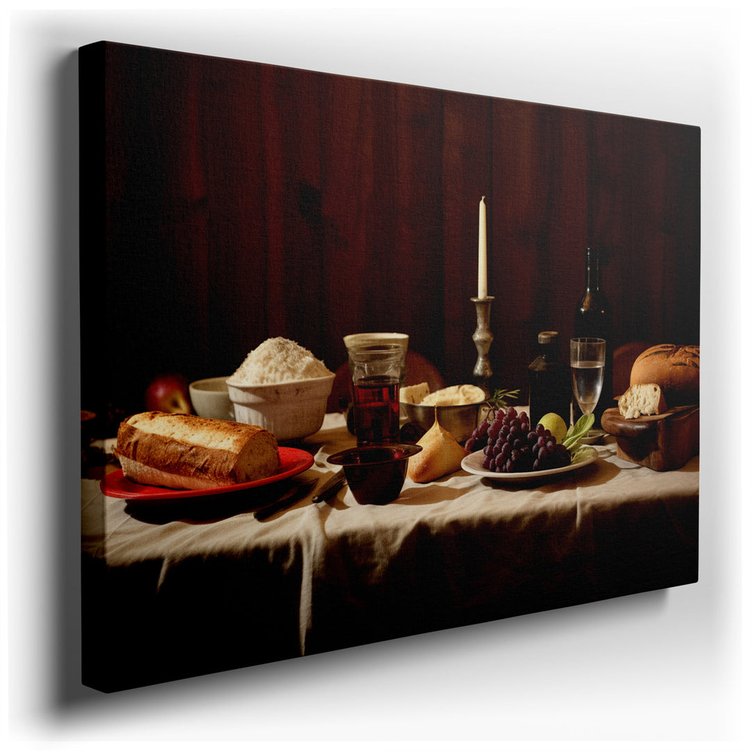 canvas print on wrapped canvas for wall decor – This wall art, a meticulous and inviting depiction of an elegant table setting, is a celebration of the sensory pleasure...