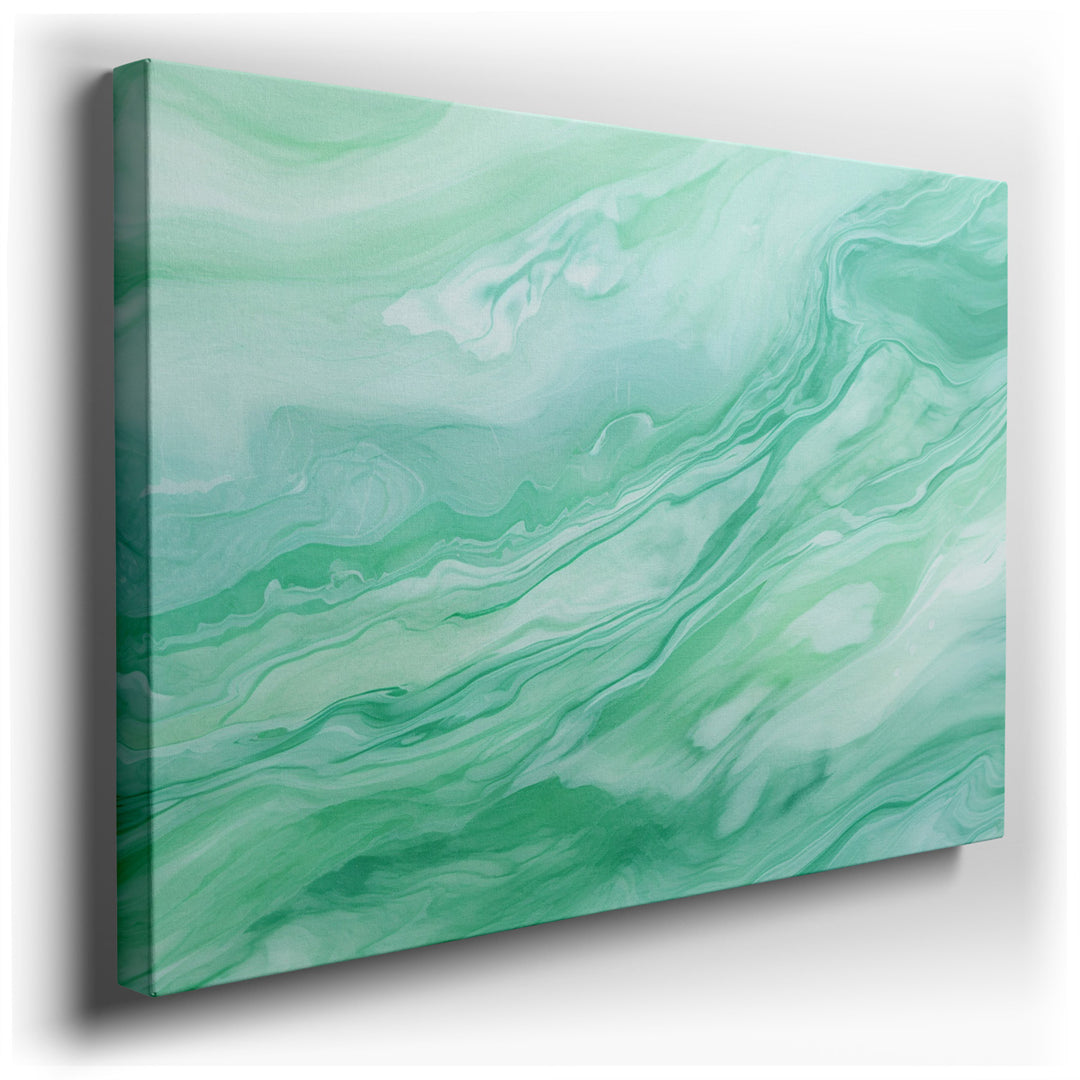 canvas print on wrapped canvas for wall decor – This exquisite wall art is a masterpiece of abstract art, characterized by its soothing palette of greens that blend sea...