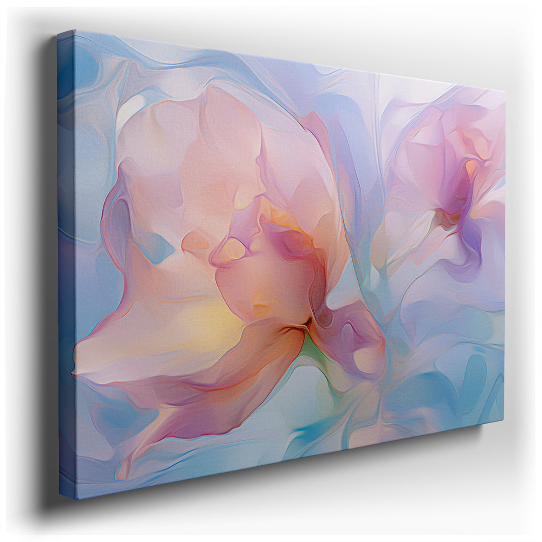 canvas print on wrapped canvas for wall decor – This enchanting abstract wall art is a masterful symphony of gentle pastel blooms, seamlessly interwoven with a palette...