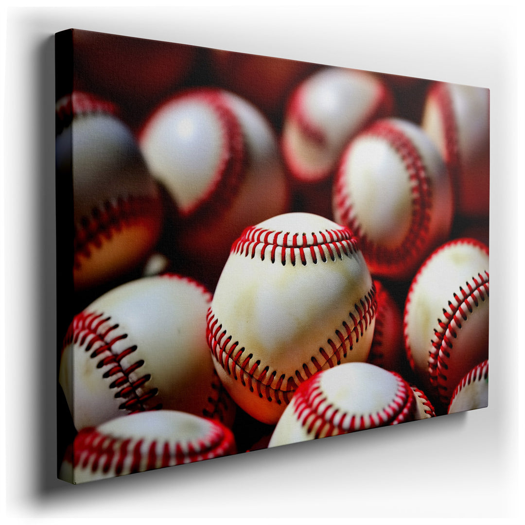 canvas print on wrapped canvas for wall decor – This wall art is a captivating homage to America's beloved pastime, baseball. It features a vivid and vibrant collection...