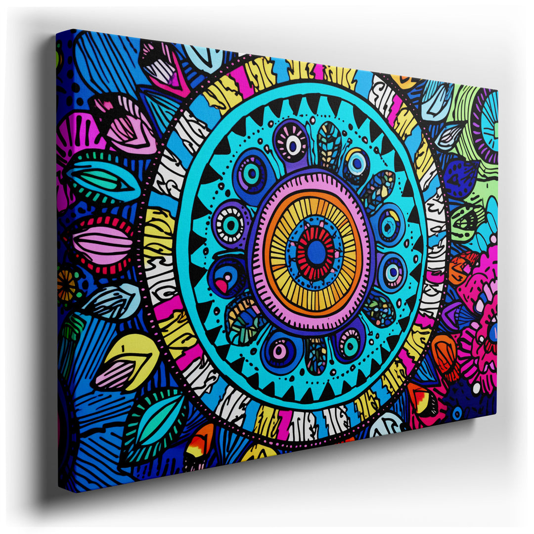 canvas print on wrapped canvas for wall decor – This captivating wall art is a vibrant celebration of color and form, featuring bold and bright circular designs that ar...