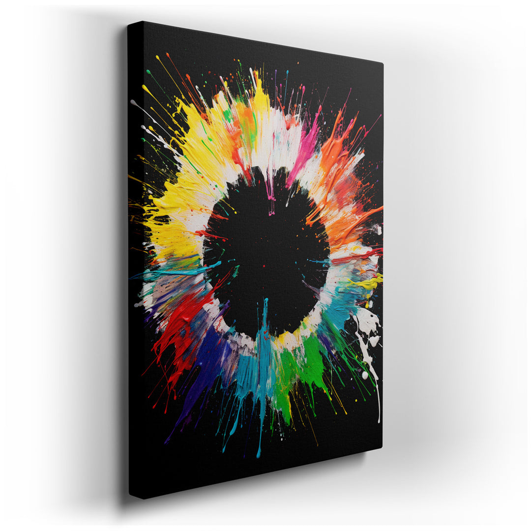 canvas print on wrapped canvas for wall decor – This wall art is a captivating masterpiece of abstract expressionism, where an array of vivid colors burst forth from a...
