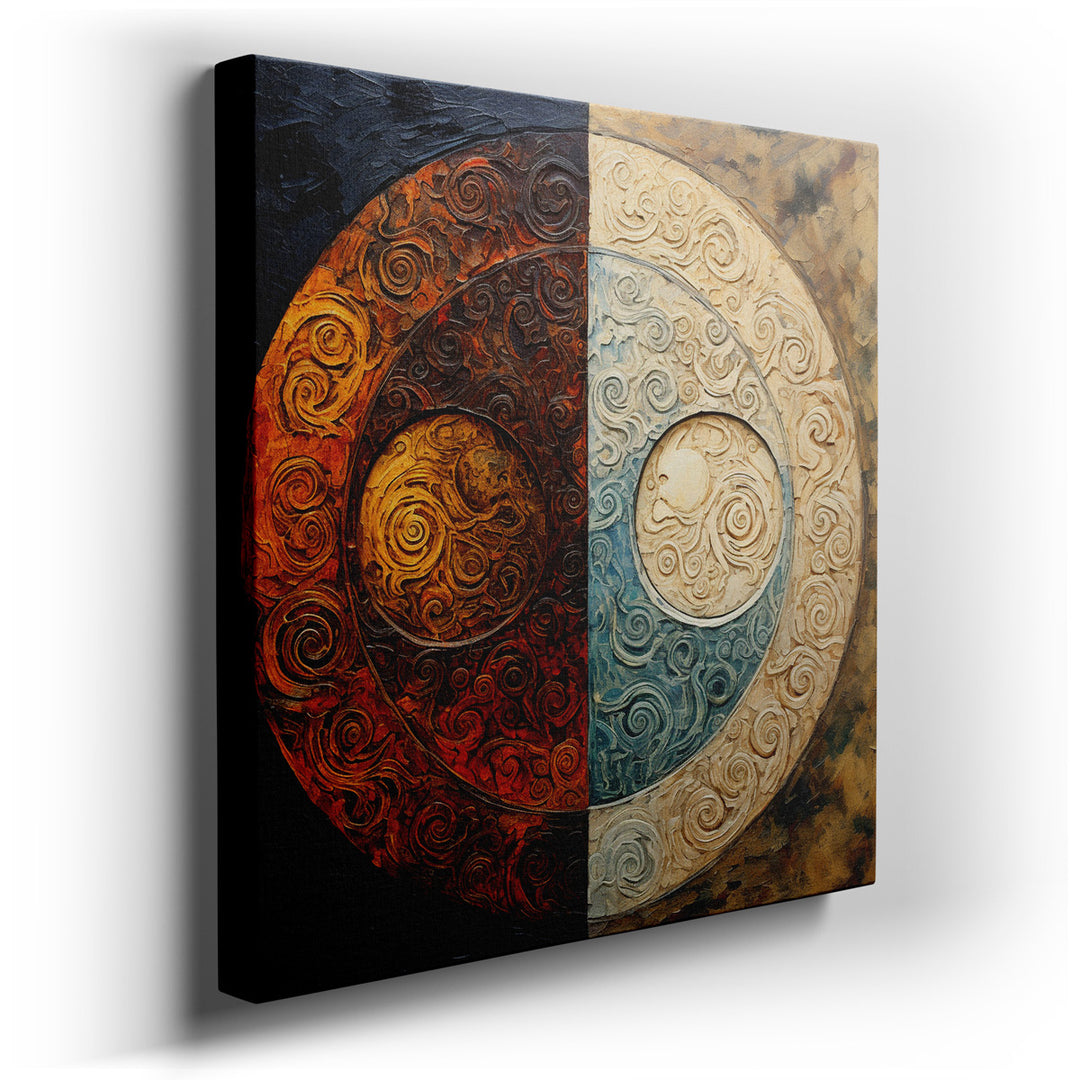 canvas print on wrapped canvas for wall decor – This captivating wall art is a masterful exploration of the theme of duality, rendered through a dynamic interplay of co...