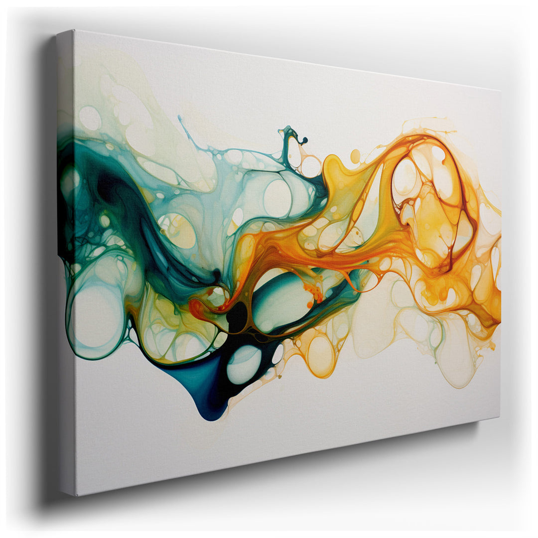 canvas print on wrapped canvas for wall decor – This wall art is a captivating masterpiece of abstract art, characterized by a dynamic interplay of colors that dance ac...