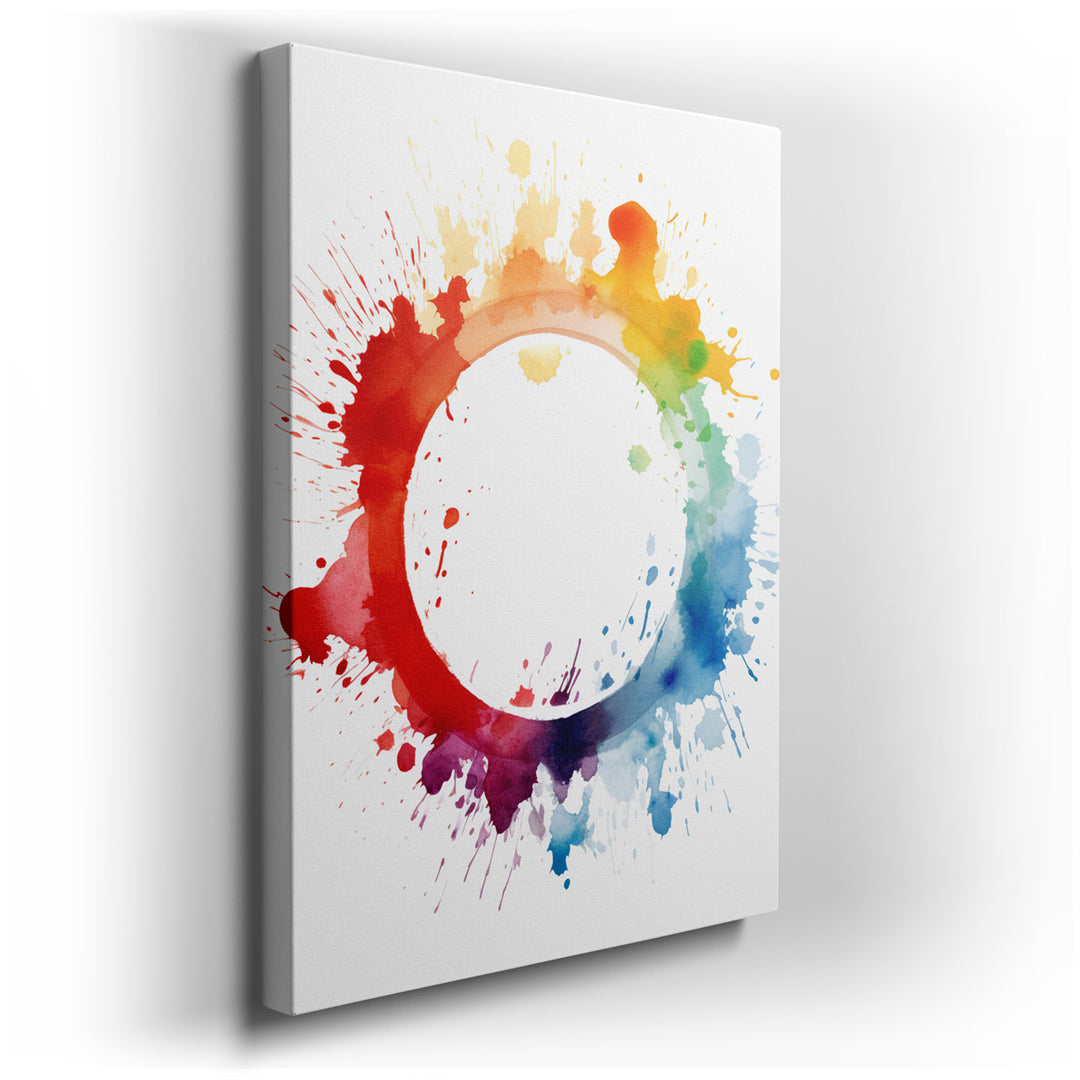 canvas print on wrapped canvas for wall decor – This exquisite wall art, a masterful composition of watercolor splashes, forms a captivating circular shape that serves...