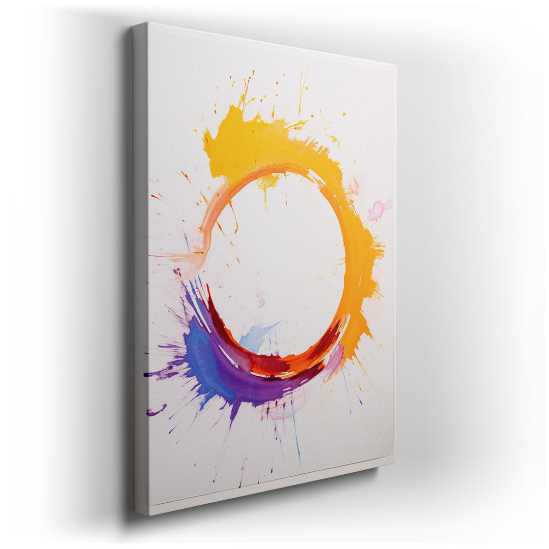 canvas print on wrapped canvas for wall decor – This wall art, a mesmerizing circular splash of paint, is a vivid portrayal of an explosion of colors that seems to danc...