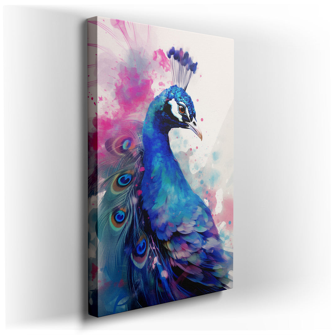 canvas print on wrapped canvas for wall decor – This exquisite wall art of a peacock is a masterful representation of nature's beauty and the artist's creative vision,...