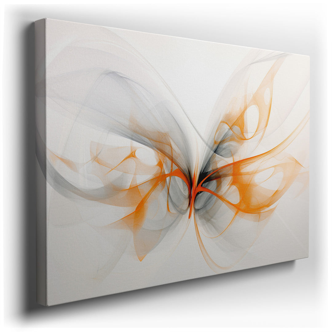 canvas print on wrapped canvas for wall decor – This digital artwork, an abstract representation of a butterfly, masterfully combines flowing lines with a soothing pale...