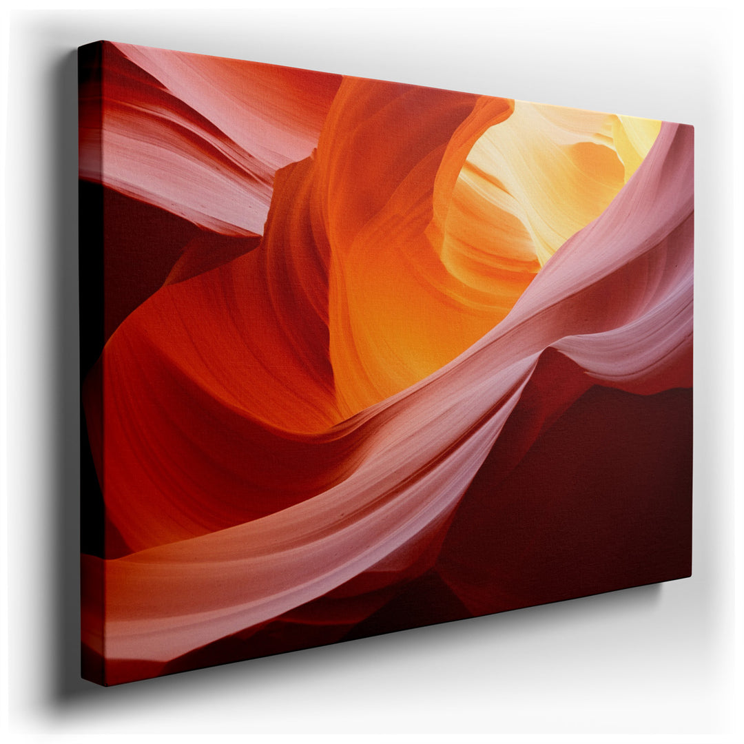 canvas print on wrapped canvas for wall decor – This wall art, a mesmerizing composition of dynamic abstract forms, captures the essence of a canyon-like landscape with...