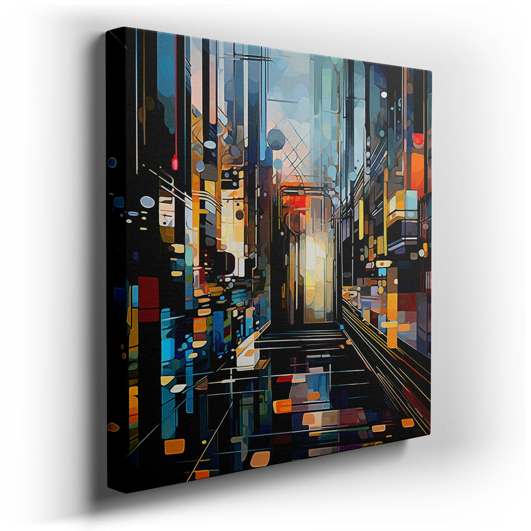 canvas print on wrapped canvas for wall decor – This wall art, a vibrant and colorful abstract cityscape, is a masterpiece of modern art that captures the essence of ur...