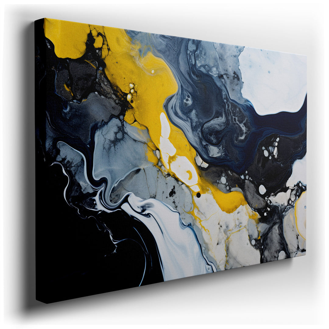 canvas print on wrapped canvas for wall decor – This captivating wall art is a masterful exploration of color and texture, where yellow, grey, and black hues intermingl...
