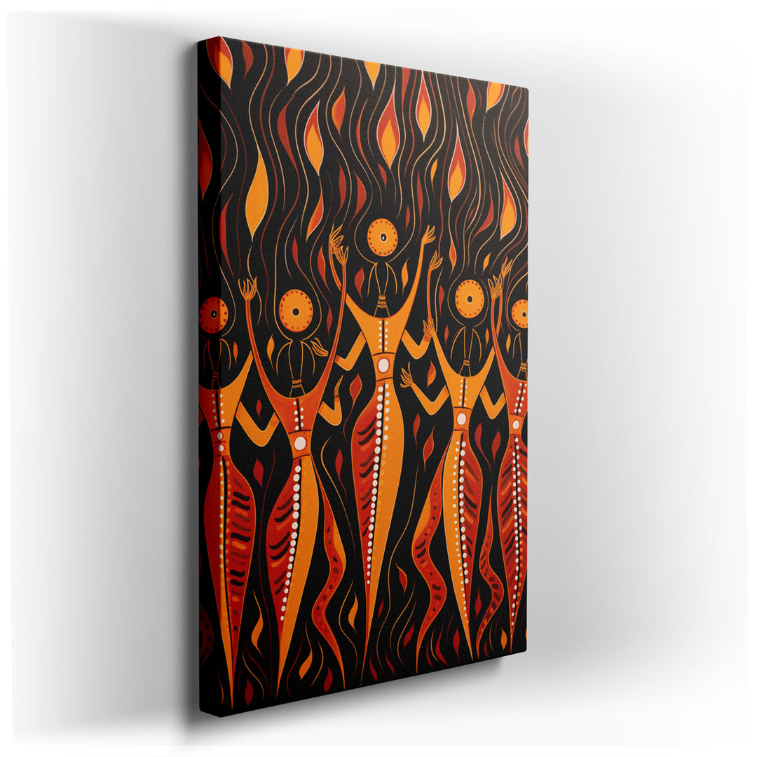 canvas print on wrapped canvas for wall decor – This captivating wall art, an abstract representation, features four elongated dancers, each rendered with simplified, a...