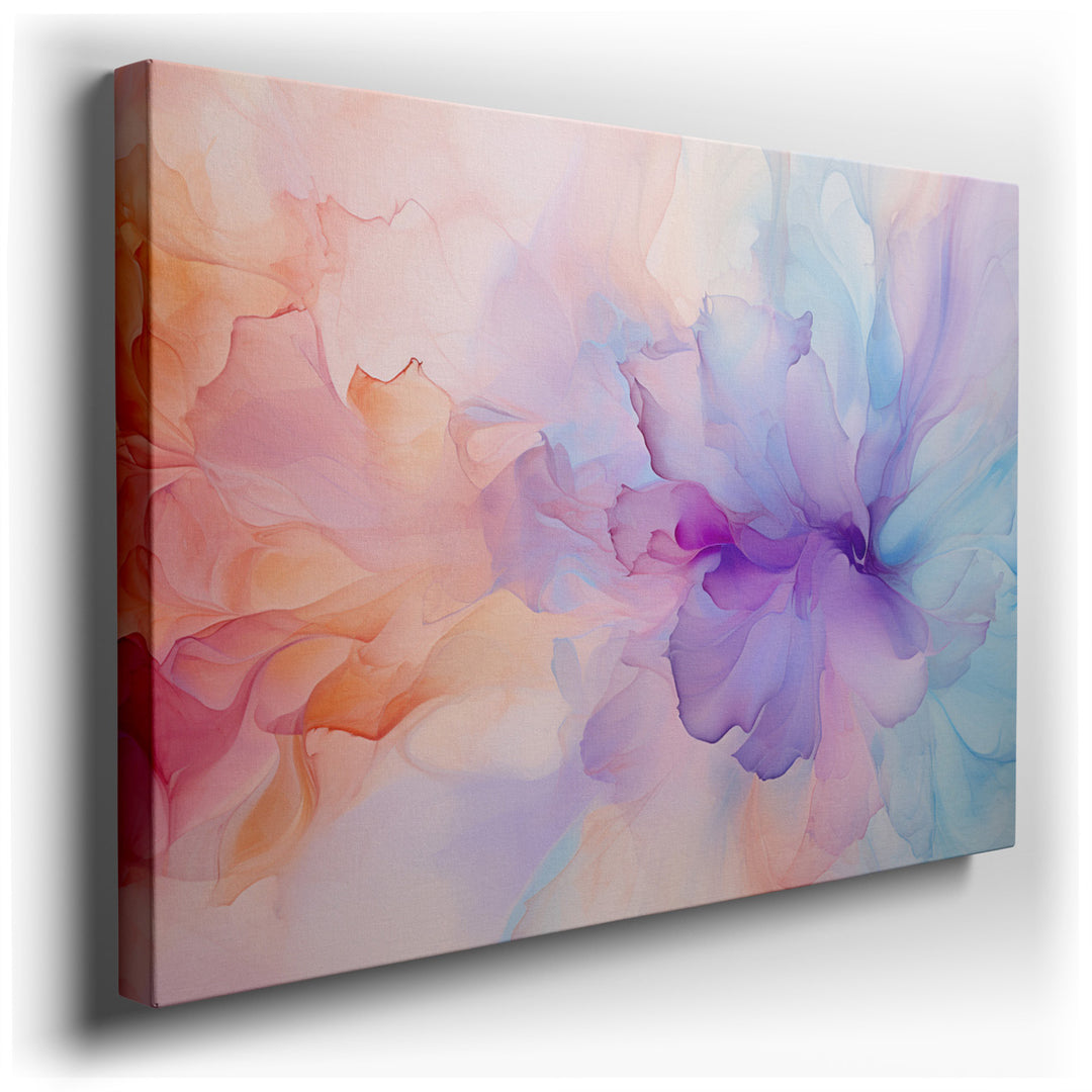 canvas print on wrapped canvas for wall decor – This wall art is a captivating abstract floral composition that stands out for its dreamy flowing forms and vibrant past...