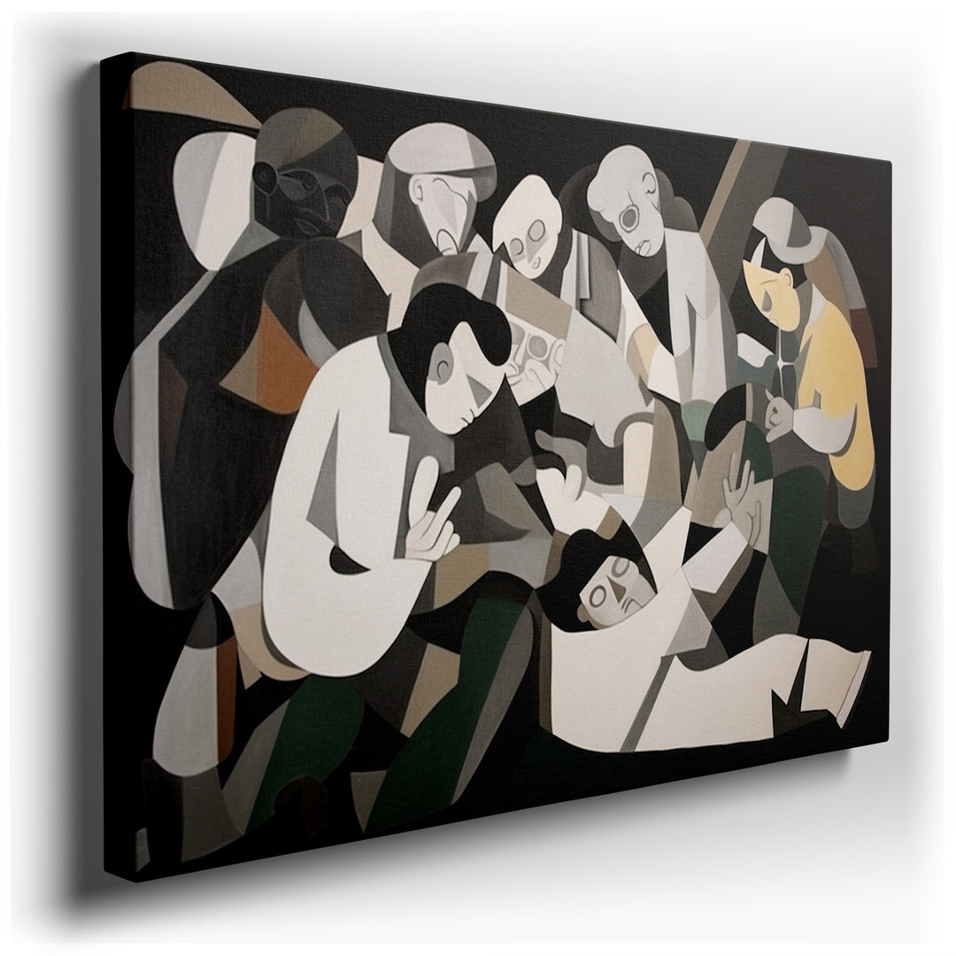 canvas print on wrapped canvas for wall decor – This wall art, an abstract marvel, is a captivating exploration of human interaction and communal bonds, rendered in a v...