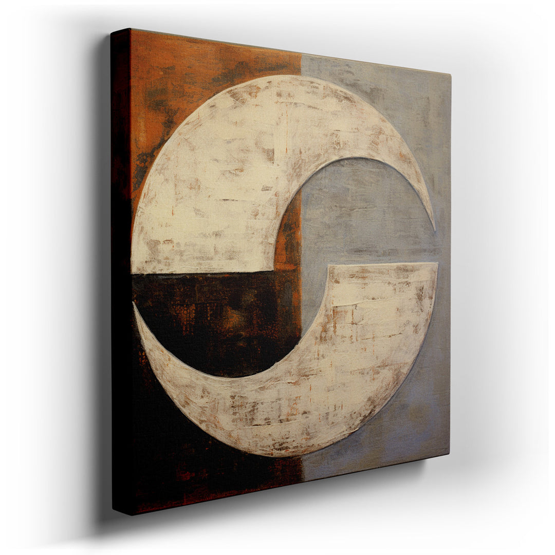 canvas print on wrapped canvas for wall decor – This wall art, an exquisite exploration of abstract forms and contrasting hues, presents a series of half-circle shapes...