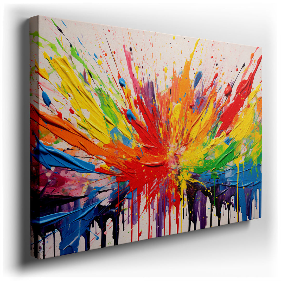 canvas print on wrapped canvas for wall decor – This wall art is a captivating masterpiece of abstract expressionism, where each stroke and splash of vibrant color burs...
