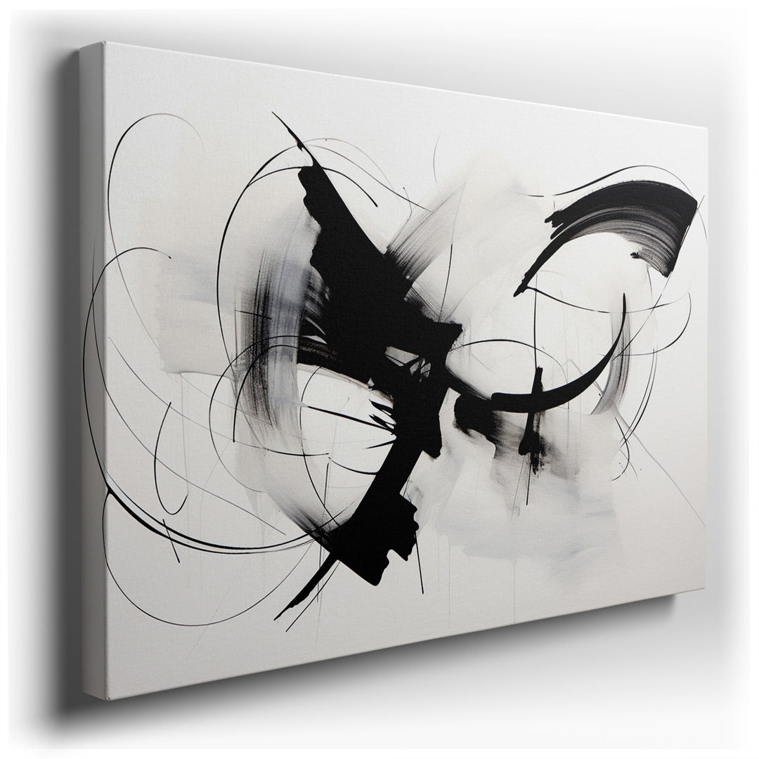 canvas print on wrapped canvas for wall decor – This captivating wall art, rendered in a stark black and white palette, is a masterpiece of abstract expressionism that...