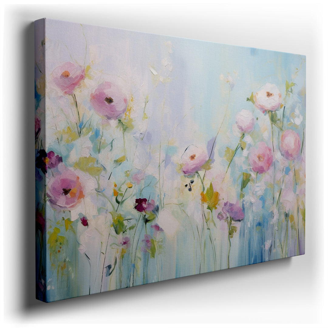 canvas print on wrapped canvas for wall decor – This enchanting wall art, a masterpiece of abstract expressionism, captures the essence of a lush garden brimming with a...