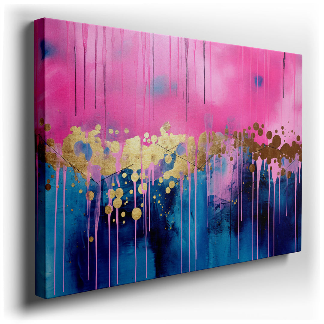 canvas print on wrapped canvas for wall decor – This wall art is a captivating example of abstract art, where the artist masterfully employs a palette of vibrant pink a...