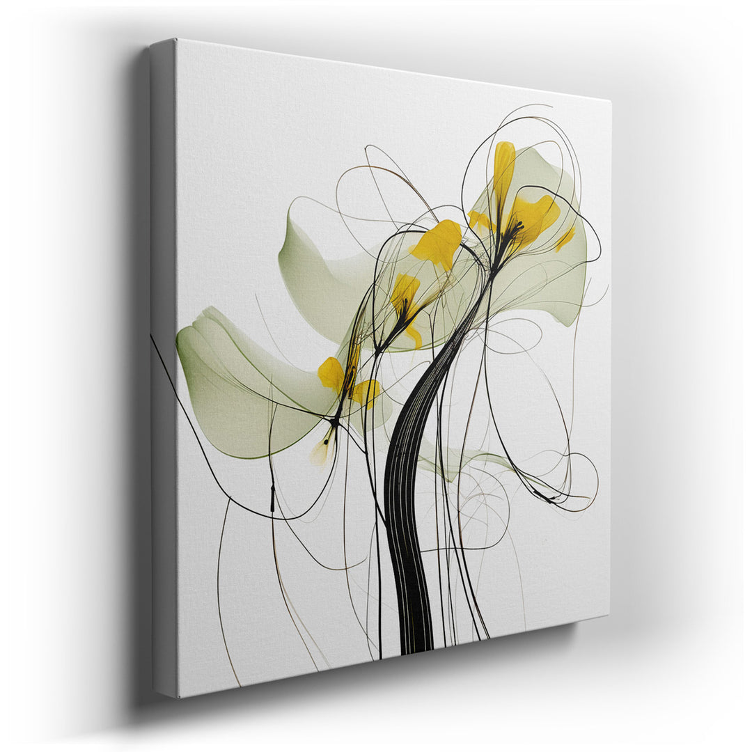 canvas print on wrapped canvas for wall decor – This exquisite wall art, an abstract floral representation, is a masterful blend of delicate lines and vivid hues that t...