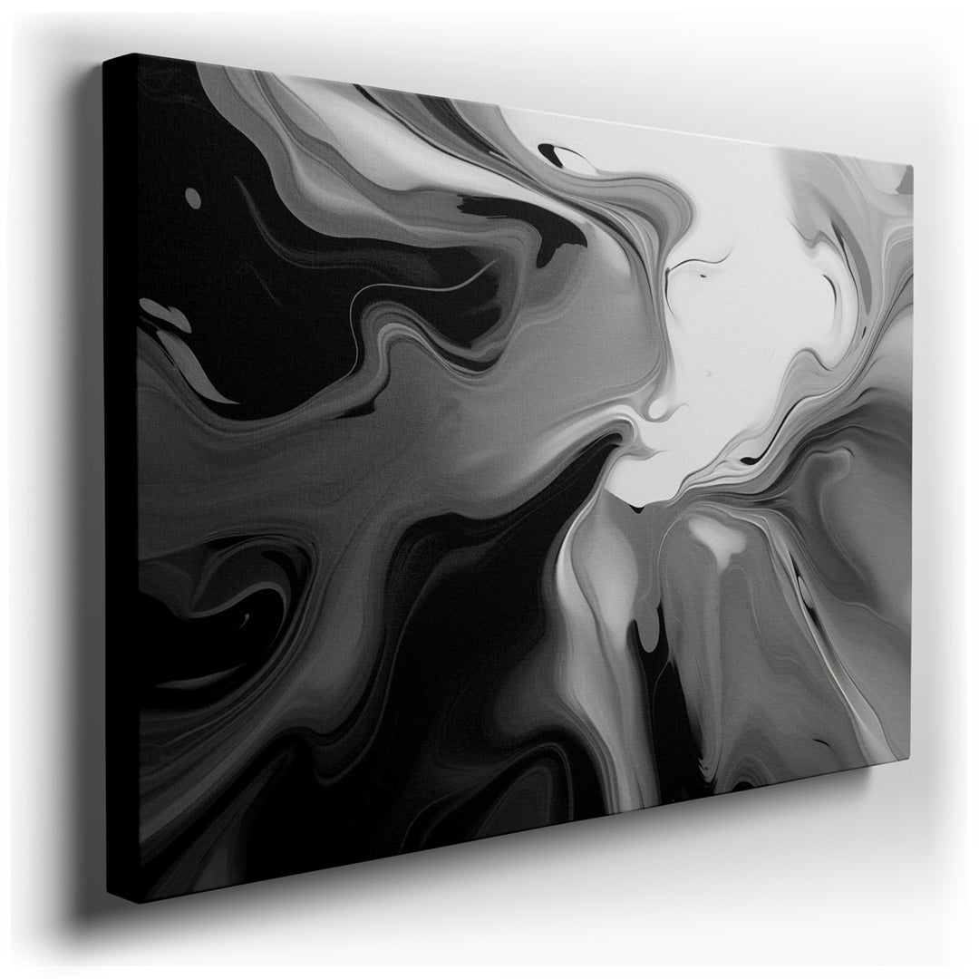 canvas print on wrapped canvas for wall decor – This wall art, an exquisite example of abstract art, utilizes a stark black and white palette to explore the themes of f...