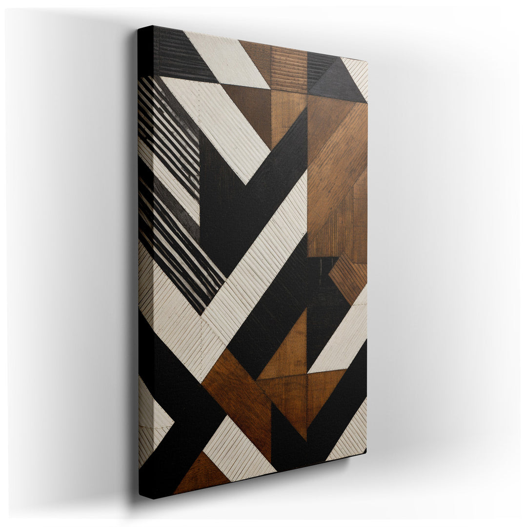 canvas print on wrapped canvas for wall decor – This wall art is a masterful example of abstract art, where geometric shapes in black, white, and brown converge to form...