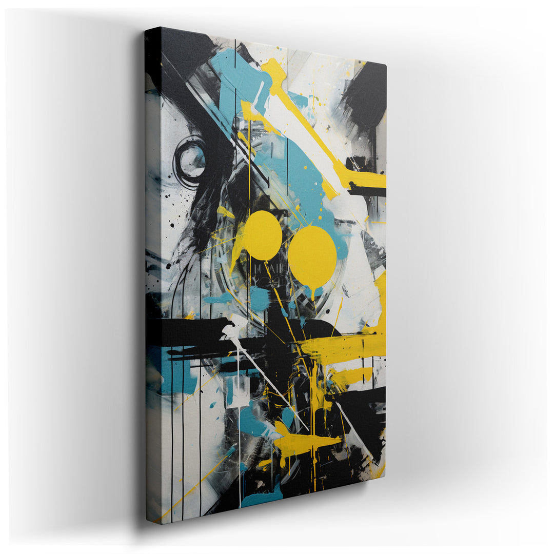 canvas print on wrapped canvas for wall decor – This abstract wall art is a captivating composition that masterfully blends dynamic lines, bold colors, and geometric sh...