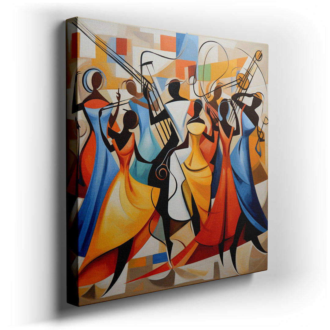 canvas print on wrapped canvas for wall decor – This wall art is a captivating visual symphony that celebrates the universal language of music through a vibrant and abs...