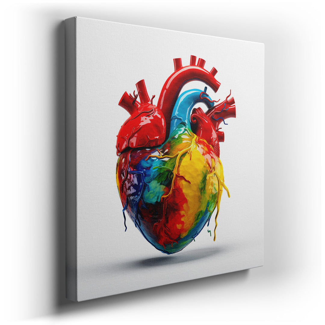 canvas print on wrapped canvas for wall decor – This wall art, a mesmerizing abstract representation of a heart, is a vivid tableau of human emotions, rendered in a pal...