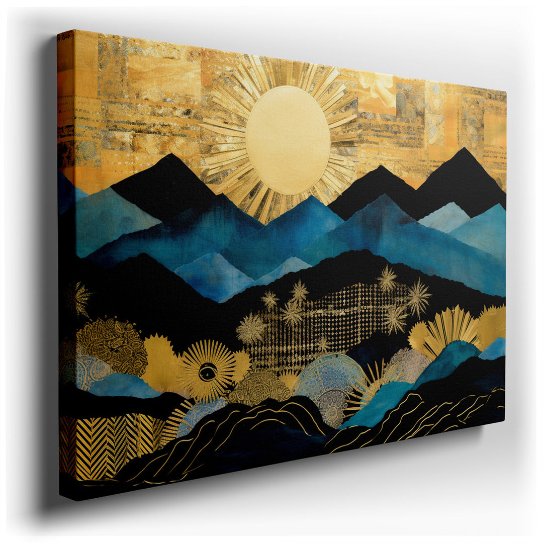 canvas print on wrapped canvas for wall decor – This wall art, a stunning abstract interpretation of mountainous landscapes, captivates the viewer with its vivid portra...
