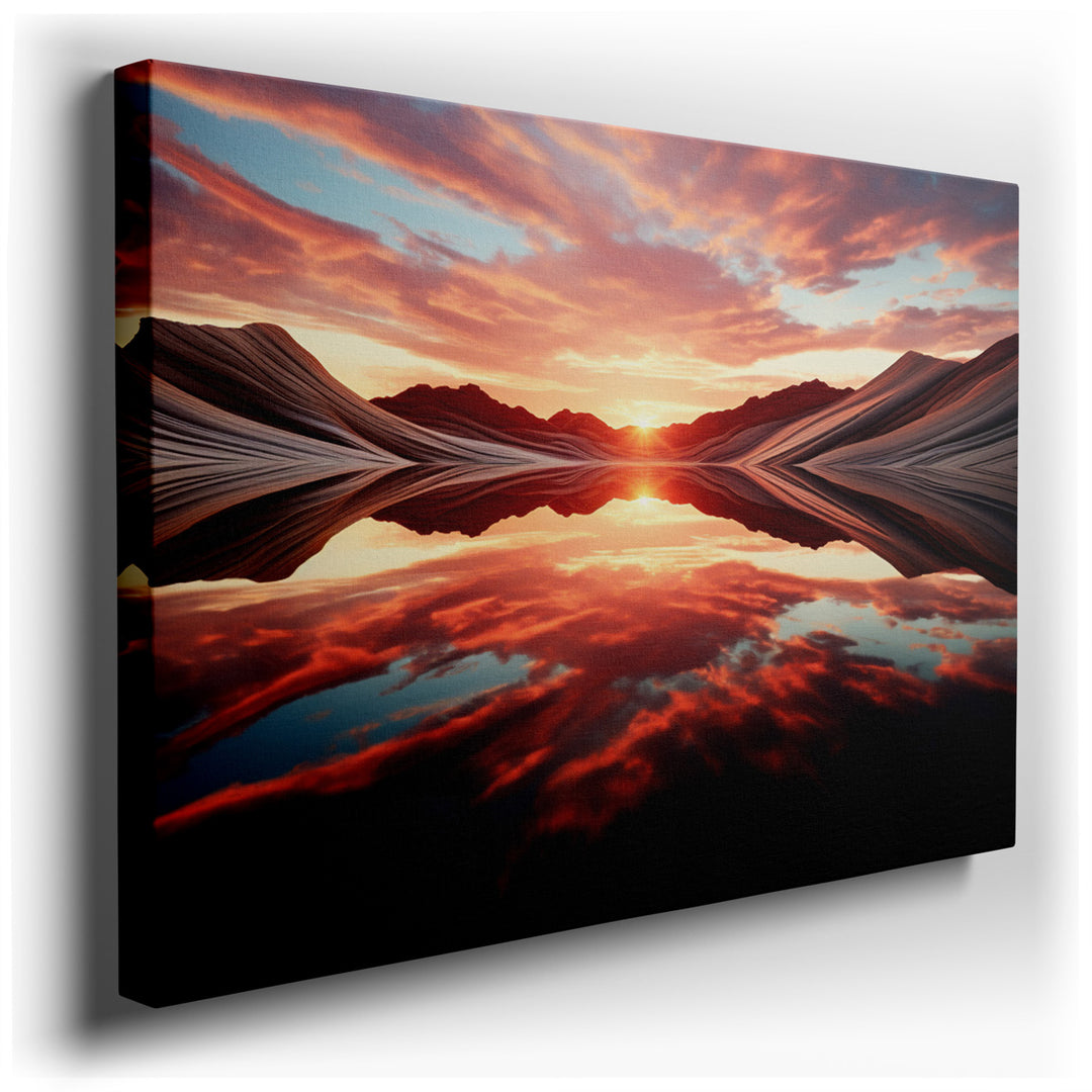 canvas print on wrapped canvas for wall decor – This wall art, an abstract representation of mountains at sunset, is a masterpiece of color and emotion, perfectly suite...