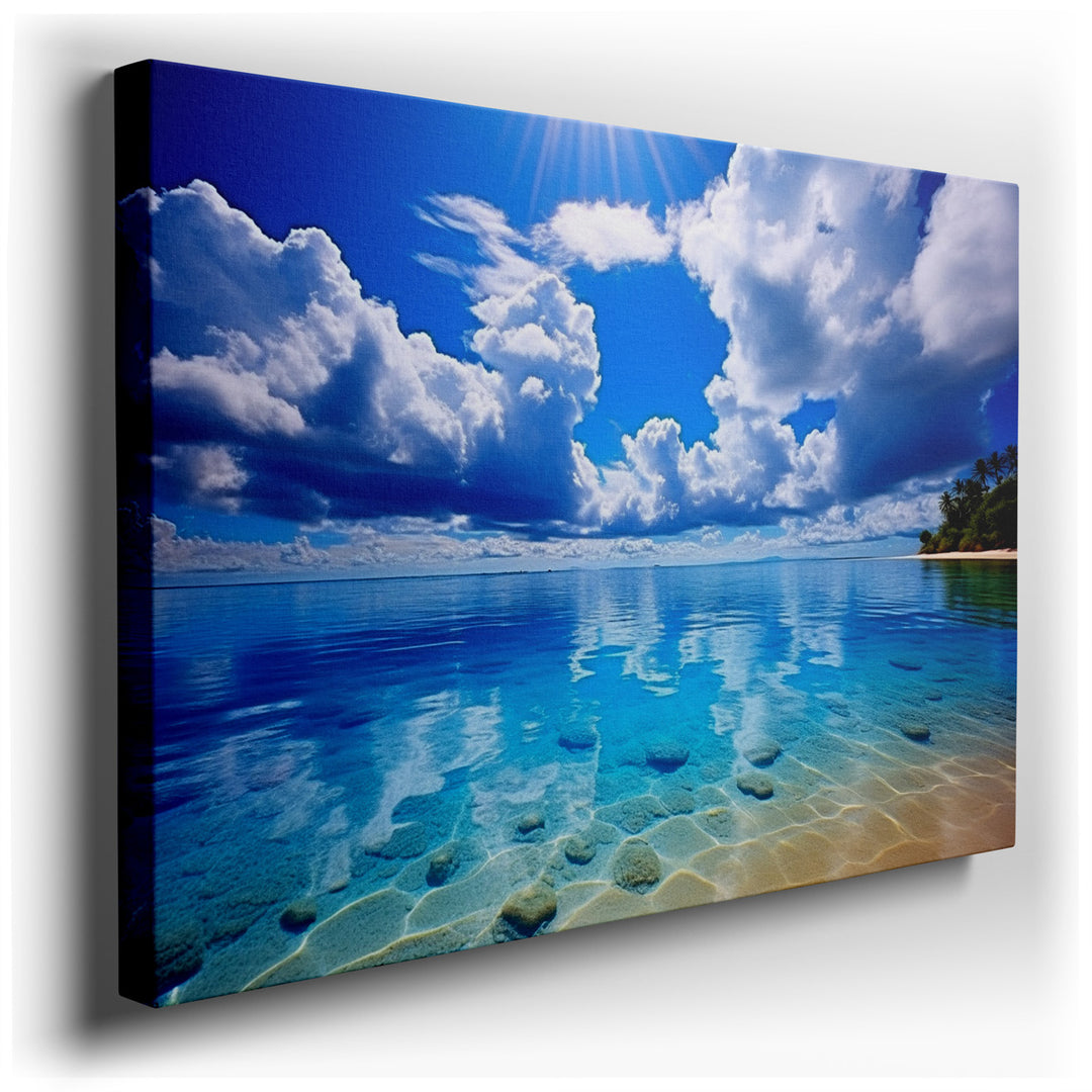 canvas print on wrapped canvas for wall decor – This captivating wall art, an abstract representation of ocean waves, is a masterful blend of dynamic shades of blue tha...